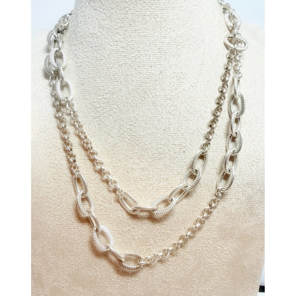 Dana Buchman Long Textured Silver Tone Mixed Link Chain Necklace 31–34"